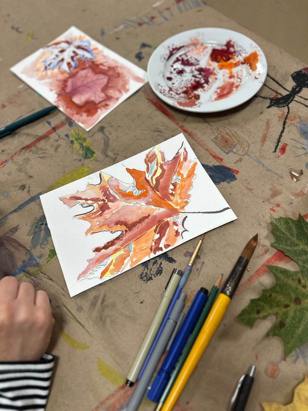 Fall Leaves, Watercolor & Ink