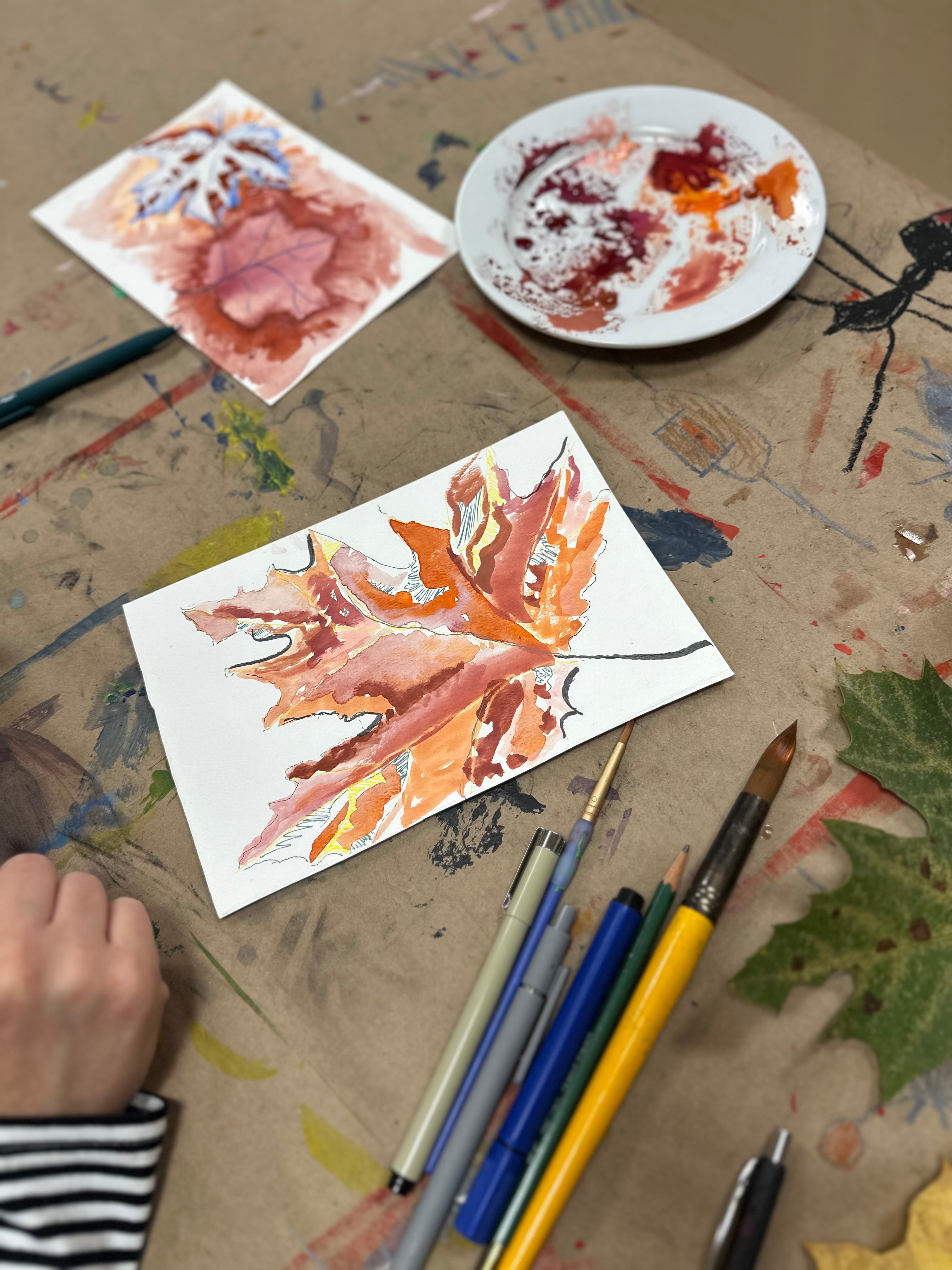 Fall Leaves, Watercolor & Ink